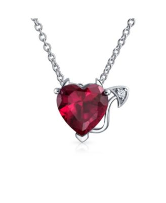 Cubic Zirconia Ruby Red CZ Devil Heart Stud Earring Pendant Set Sterling Silver