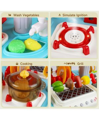 Kids Kitchen Playset with Light, Sound & Spray Functions for Realistic Pretend Play