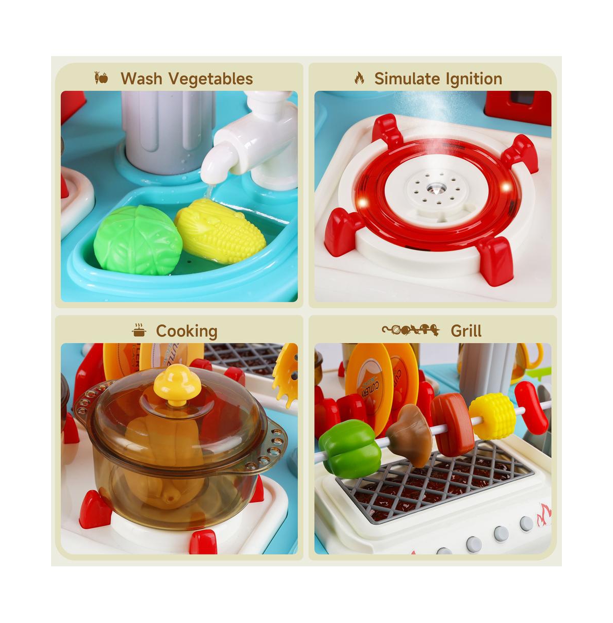 Bruce & Shark Kids Kitchen Playset with Light, Sound Spray Functions for Realistic Pretend Play