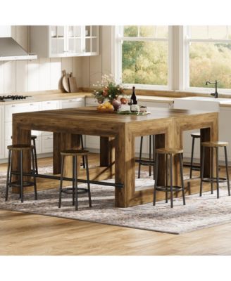 59-Inch Counter Height Bar Table, Wooden Pub Table with Metal Footrest for Kitchen & Dining