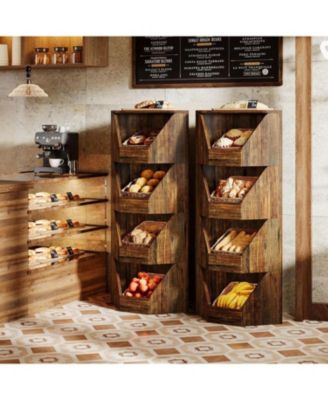 4-Tier Fruit and Vegetable Storage Rack, 55.12" H Freestanding Open Storage Basket Stand, Wood Corner Vegetable Fruit Shelves