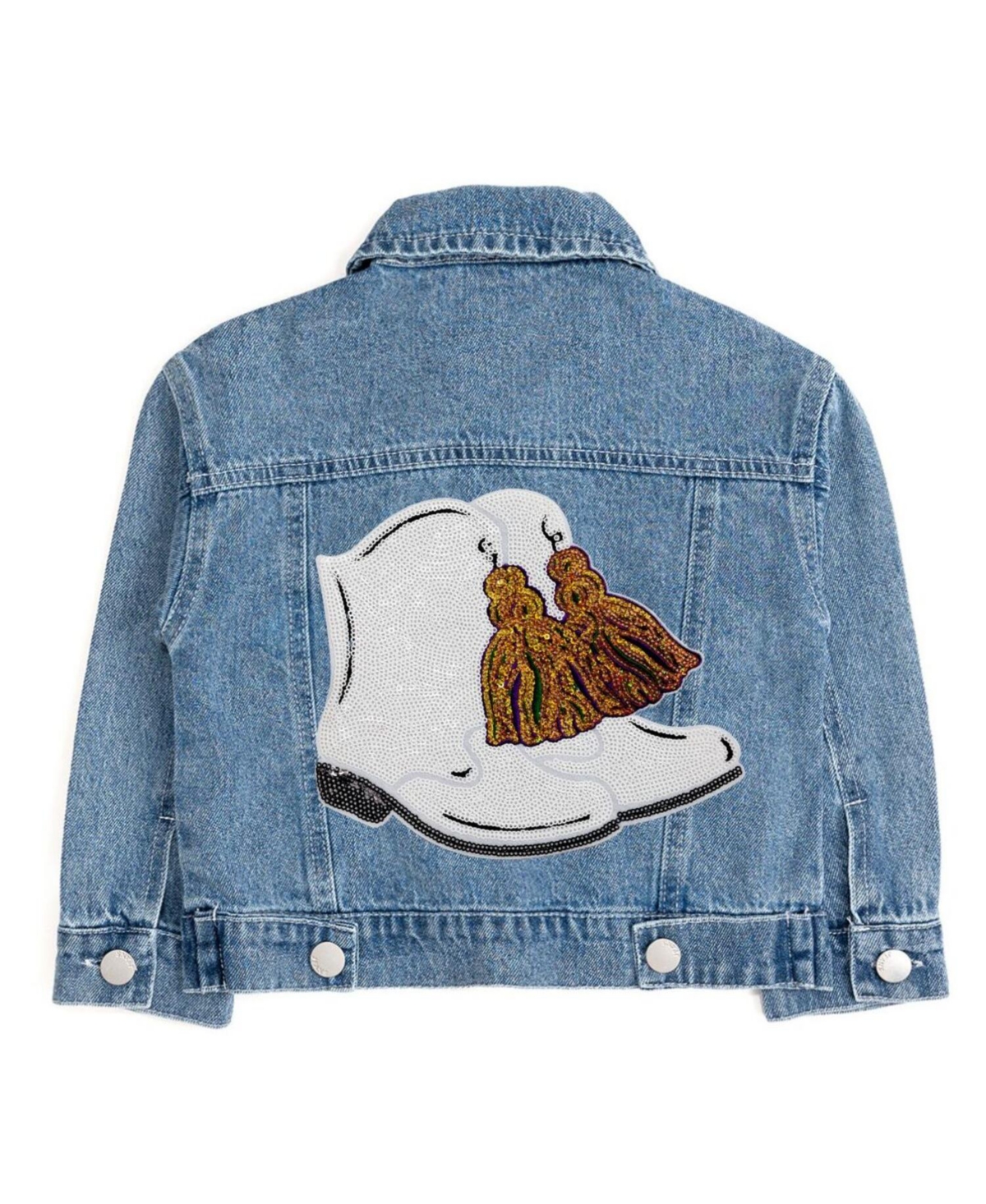 Sweet Wink Big Girls Mardi Boots Sequin Patch Denim Jacket