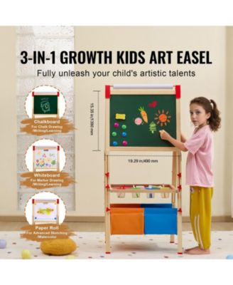 3-in-1 Art Easel for Kids Wooden Double-Sided Kid's Art Easel with Magnetic Whiteboard, Chalkboard, Paper Roll