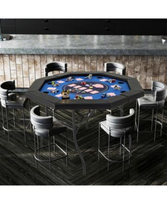 - 48 Inches Foldable Poker Table with Padded Rails and Cup Holders-Blue