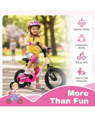 Kids Adjustable Training Bicycle with Dual Brake System Rubber Tires and Safety Features
