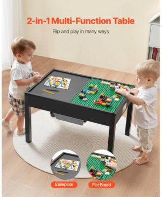 Kids Wooden Activity Table, Double-Sided Block Top w/ Storage Bins, Ages 3+