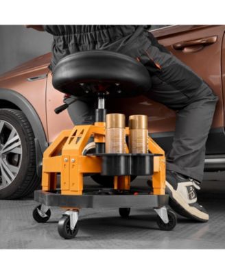 Rolling Shop Stool, Pneumatic Adjustable Height Garage Seat, 300 lb Capacity, 360° Swivel Padded Workshop Stool with Casters