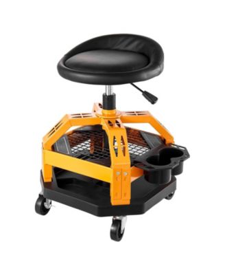 Rolling Shop Stool, Pneumatic Adjustable Height Garage Seat, 300 lb Capacity, 360° Swivel Padded Workshop Stool with Casters