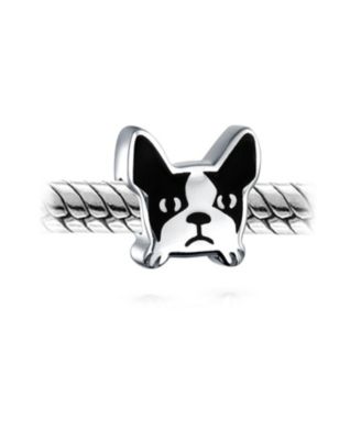 Frenchie Bulldog Dog Charm Bead Black & White .925 Sterling Silver for Bracelet