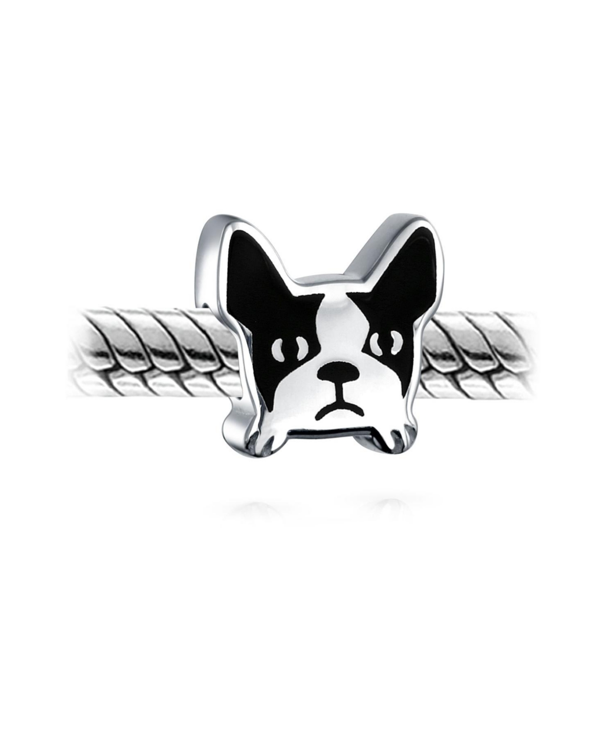 Bling Jewelry Frenchie Bulldog Dog Charm Bead Black & White .925 Sterling Silver for Bracelet