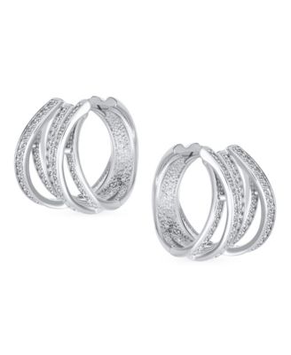 Elegant Micro Pave CZ Wide Open Criss Cross Huggie Hoop Earrings Silver Plated