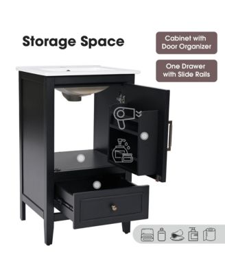 18.6 in. Freestanding Bathroom Vanity Cabinet with Ceramic Sink, Two-tier Shelf, Left or Right Orientation