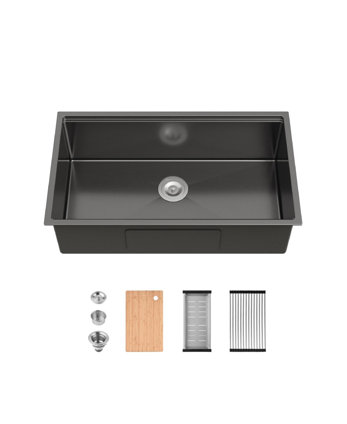 flynama 33inch Undermount Single Bowl Brushed 304 Stainless Steel Handmade Kitchen Sink with Cutting Board and Colander