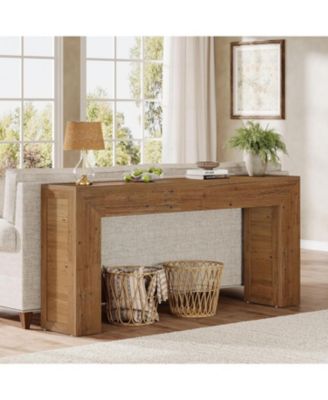 63-Inch Long Console Table for Entryway, Farmhouse Sofa Console Behind Couch, Narrow Entry Table for Hallway, Foyer, Living Room, Brown