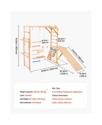 Indoor Playground Jungle Gym, 8-in-1 Wooden Indoor Playground Playset