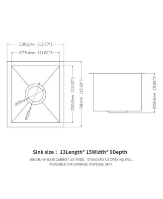 13x15x9inch Undermount Kitchen Sink Stainless Steel Single Bowl 16 Gauge Deep Basin