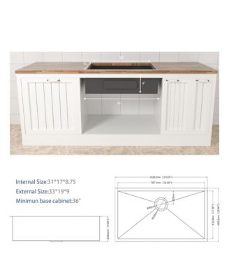 33x19x9inch Undermount Kitchen Sink Stainless Steel Single Bowl 16 Gauge Deep Basin