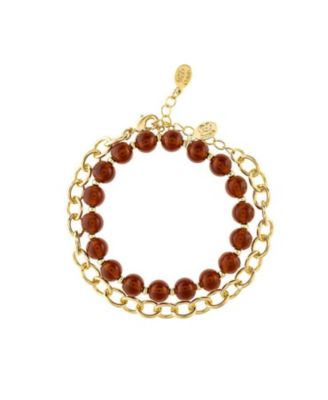 Brown Bead Stretch and Chain Bracelet Set