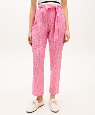 Women's Gingham Belted Tapered Pants
