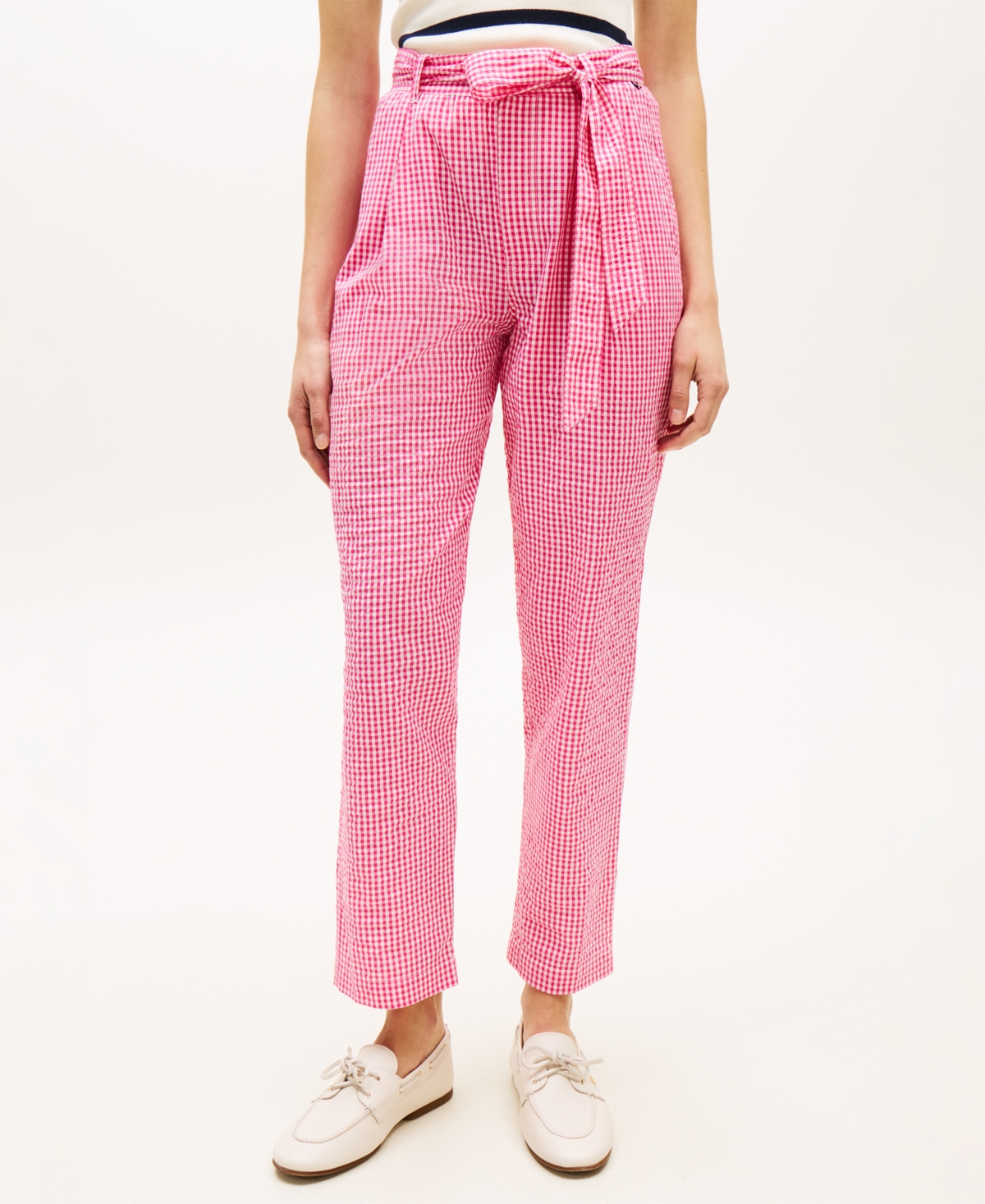 Tommy Hilfiger Women's Gingham Belted Tapered Pants