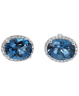 London Blue Topaz (4 ct. t.w.) & Diamond (1/6 ct. t.w.) Stud Earrings in 14k White Gold