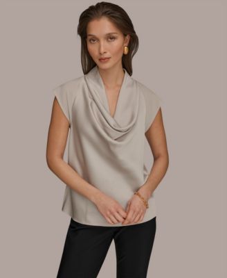 Women's Mixed Media Cowl Neck Top