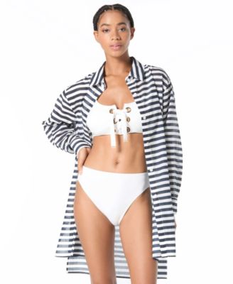 Michael Kors Women's Striped Cover-Up Swim Shirt