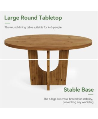 Solid Wood Round Dining Table, 47.2" Farmhouse Kitchen Table for 4-6 People, Kitchen, Living Room, Brown