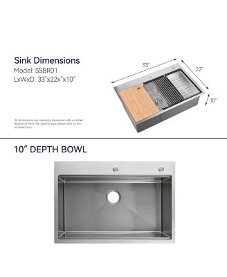 33x22inch Stainless Steel Kitchen Sink Overmount Single Bowl Handmade with Cutting Board