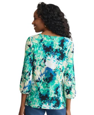 Women's Crewneck Puff Cuff Printed Top