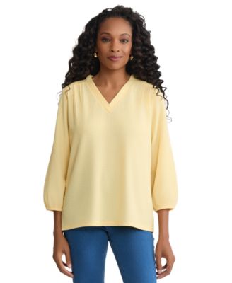 Women's 3/4-Sleeve Smocked Shoulder Top