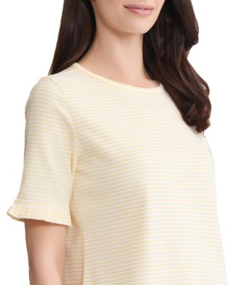 Women's Ruffle Elbow-Sleeve Crewneck Top