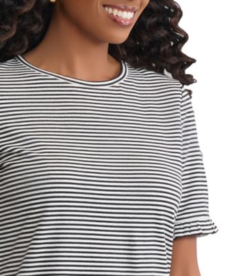 Women's Ruffle Elbow Sleeve Crew Neck Top