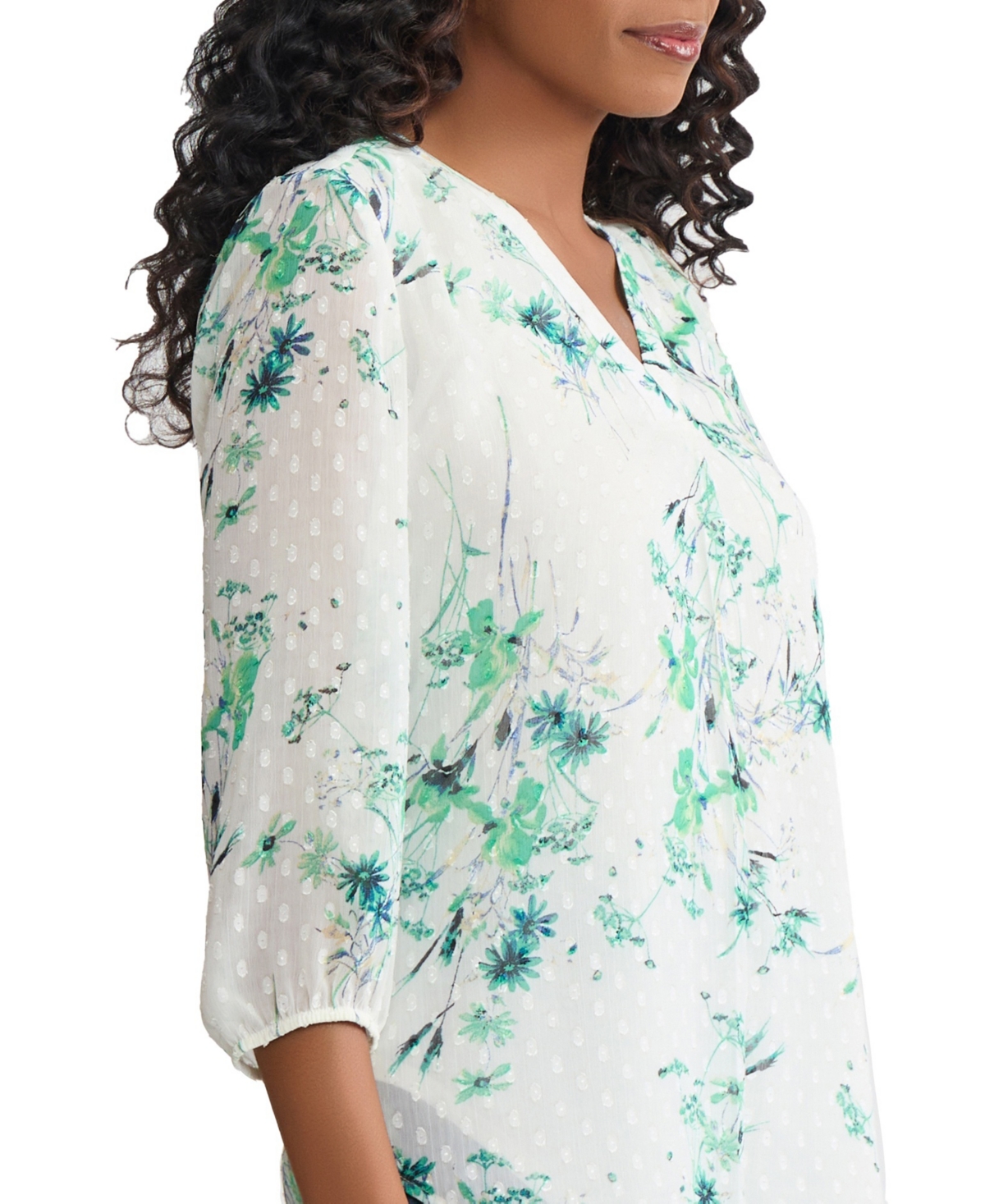 Jones New York Women's V-Neck Elastic Cuff Sleeve Tunic Top