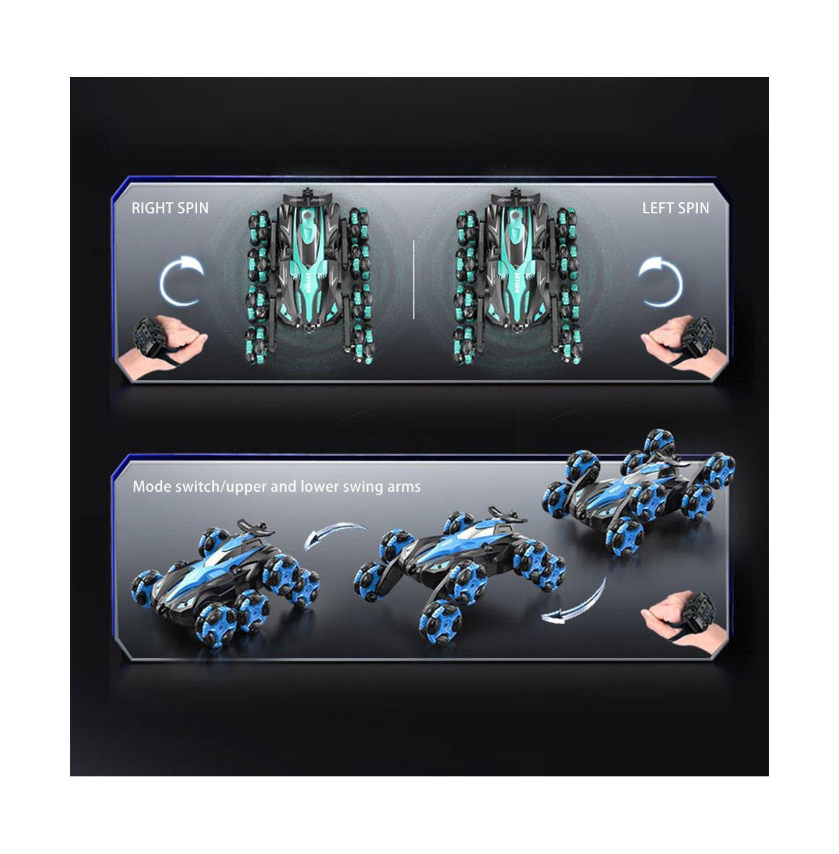 Bruce & Shark 8WD Gesture Control Rc Stunt Car with 360° Spins, Drifting, Fog Light Effects