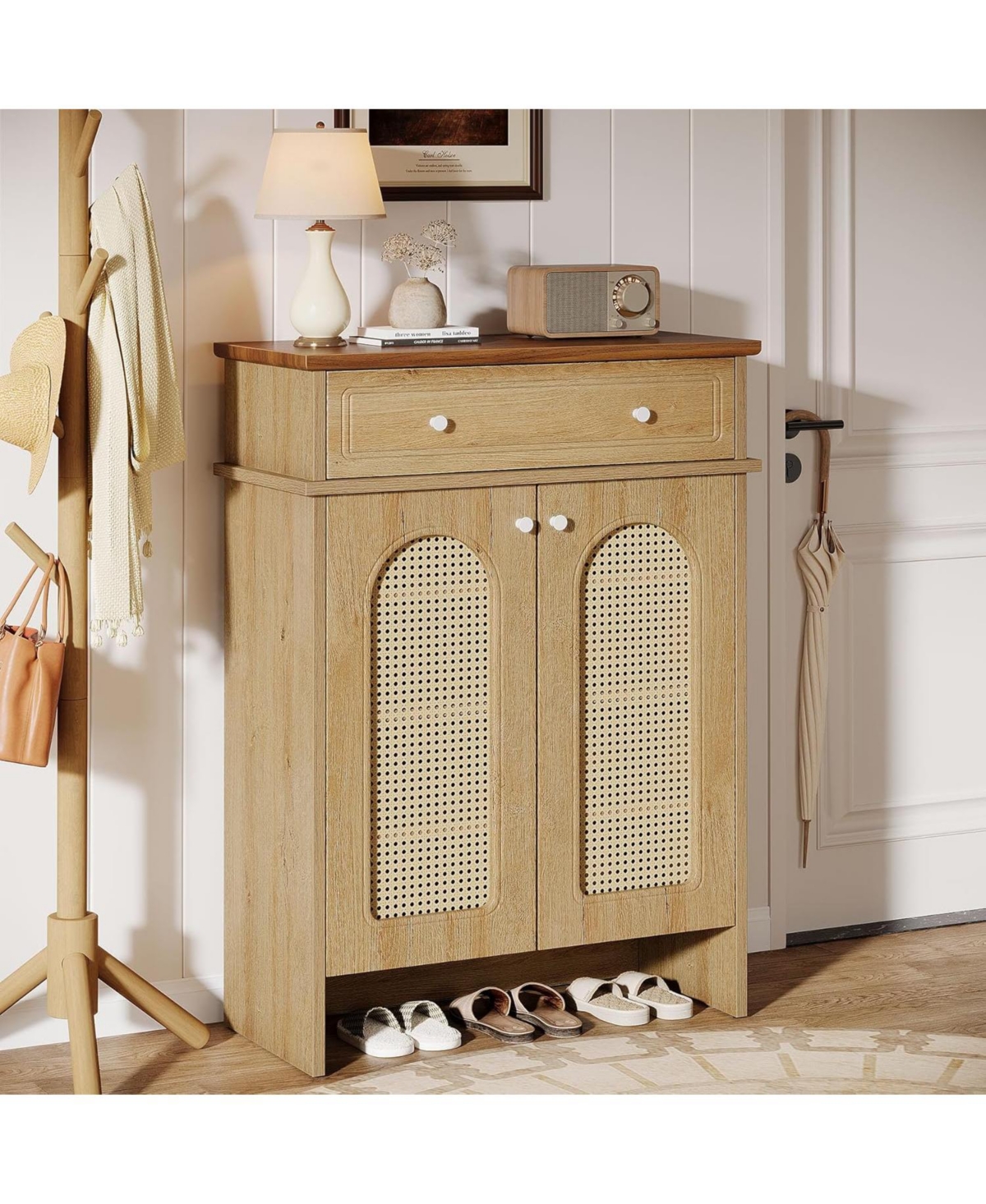 Tribesigns Shoe Cabinet with Doors, 6-Tier Shoe Rack with Drawer and Adjustable Shelves, 43.3" Tall Boho Farmhouse Shoe Storage Cabinet