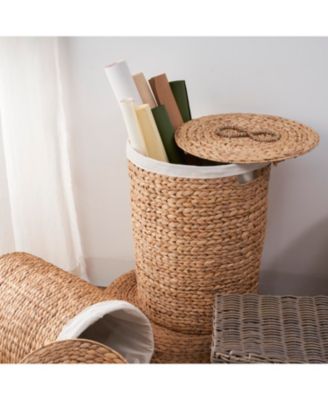 Round Water Hyacinth Woven Hamper Basket with Lid, Multi-Purpose Organizer, for Decoration in Bedroom, Living Room, Laundry Room, Entryway