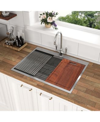 30x22x9inch Drop In Kitchen Sink Stainless Steel Workstation Single Bowl 16  Gauge Topmount