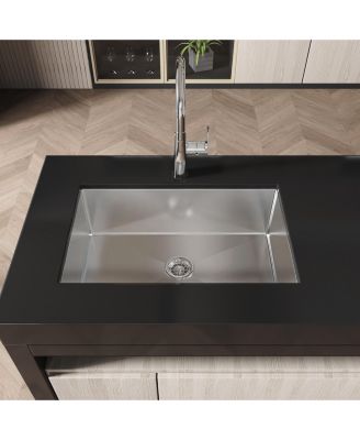 30inch Drop In Undermount Single Bowl Brushed Nickel 304 Stainless Steel Kitchen Sink LS SSBR05 with US Standard Drain and Hook