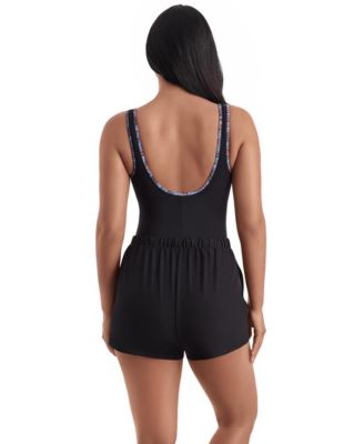 Women's Sport Shirred Scoop Neck Swim Romper