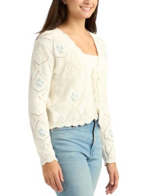 Juniors' Printed Long-Sleeve V-Neck Cardigan Sweater