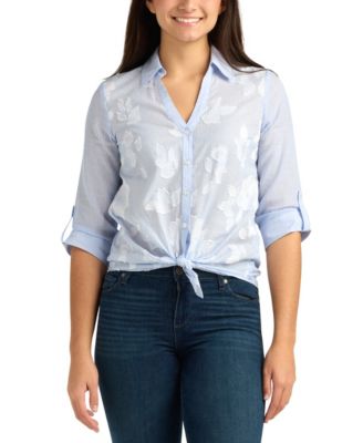 Juniors' Striped Collared Button-Up Shirt