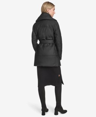 Women's Adela Pillow Collar Faux Leather Wrap Coat