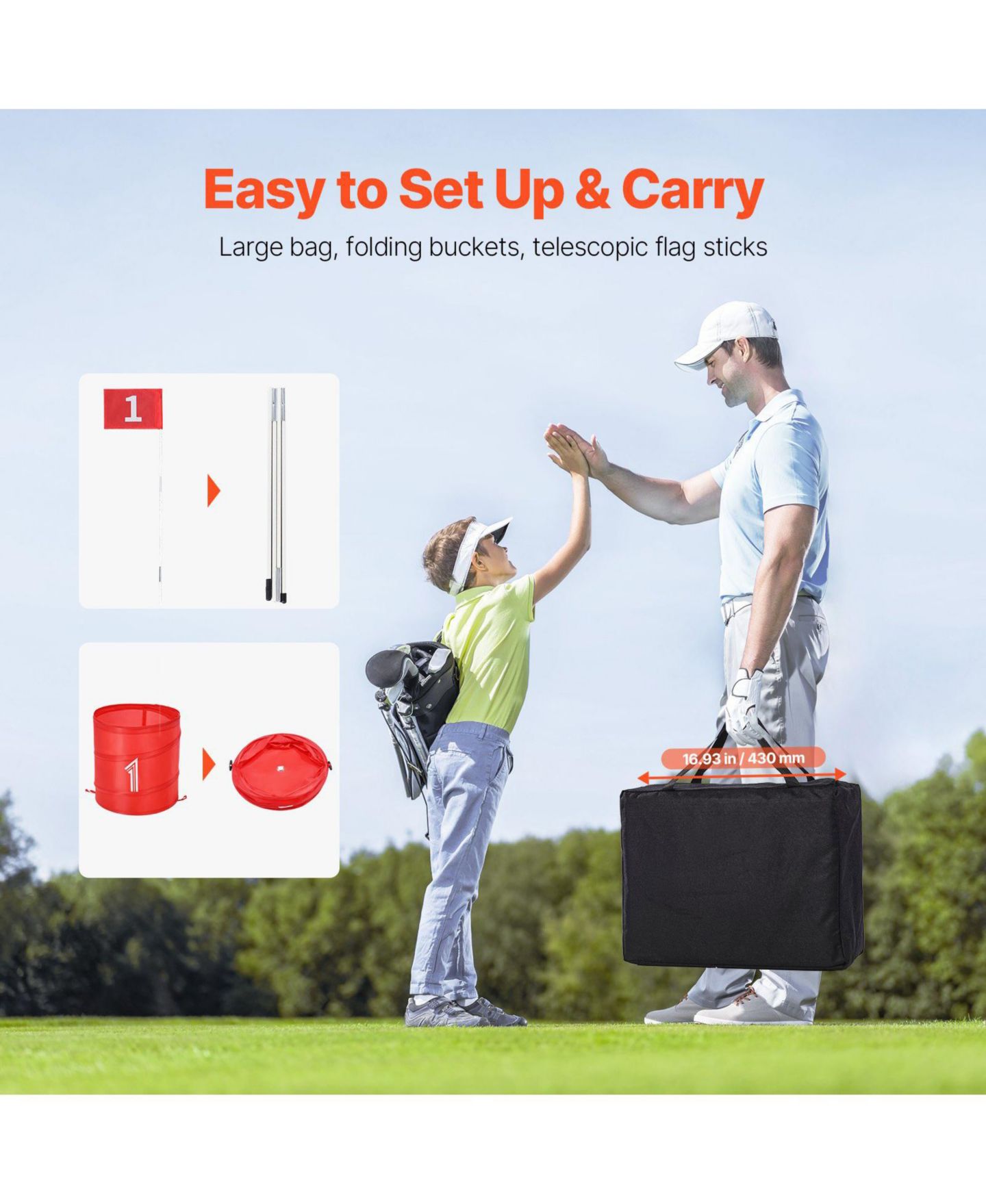 Детские игрушки HONGGE Portable Nine-Hole Golf Yard Game Set with Adjustable Tee Positions, Ages 6+, цвет: Красный — фото 7