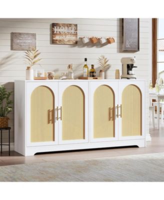 59” Sideboard Buffet Cabinet, Large Credenza Storage with 4 Rattan Doors