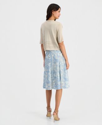 Women's Printed Crochet A-Line Dress & Shrug