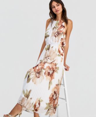 Women's Pleated Floral Print Maxi Dress