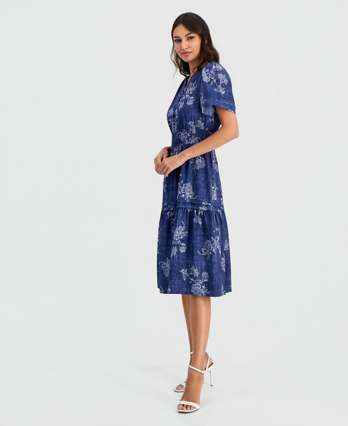 Robbie Bee Women's Printed Flutter-Sleeve Midi Dress