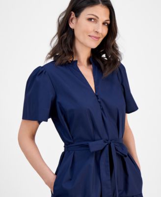 Women's Puff-Sleeve Tiered Midi Dress