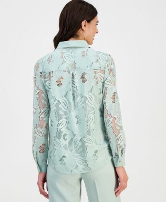 Women's Floral-Lace Button-Front Shirt